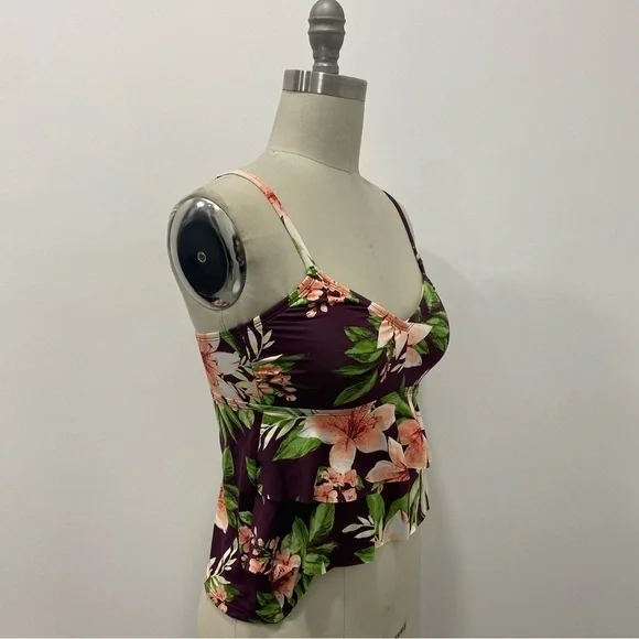 Women’s Floral Tankini Swimwear Kona Sol Red Size S (4-6) - Picture 2 of 7